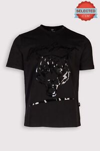 RRP €155 PHILIPP PLEIN T-Shirt Top Size M Black Laminated SS Tiger Head Logo