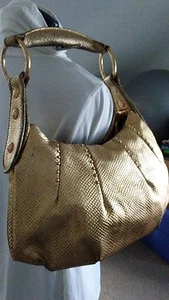 MAXX New York Metallic Gold Leather Fashion Hobo Purse Shoulder Handbag Satchel - Picture 1 of 12