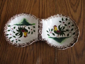 ANTIQUE ROOSTER DOUBLE CANDY DISH PORCELAIN TRINKET NAPCO? WITH HANDLE - Picture 1 of 11