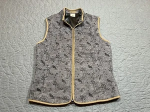 Columbia Lined Vest Womens Medium  Gray Paisley Full Zip River Resort - Picture 1 of 7