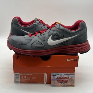 Size 11.5 - Nike Revolution 2 Running Shoes (488183-015) Gray And Red Men's - Picture 1 of 8