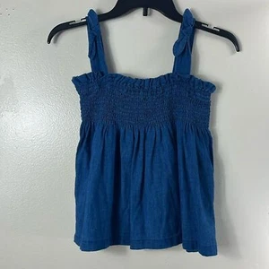 ZARA Blue SMOCKED INDIGO DENIM TOP Bow Kids Size 13/14 - Picture 1 of 6