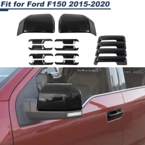 🌟 For 2015-20 Ford F150 Crew Door Handles NoSMT+Bowl COVER+Mirrors Carbon Fiber - Picture 1 of 13