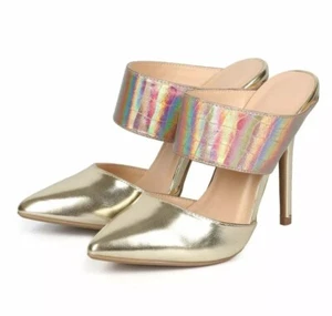 Wild Diva Lounge Gold Hologram Stiletto Slide Mule Hi Heel Shoes Sz 6.5 - Picture 1 of 5