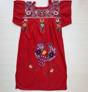 Vestido Oaxaca Vintage Mujer Talla Única Mexicano Hecho a Mano Bordado Floral Pavo Real - Imagen 1 de 11