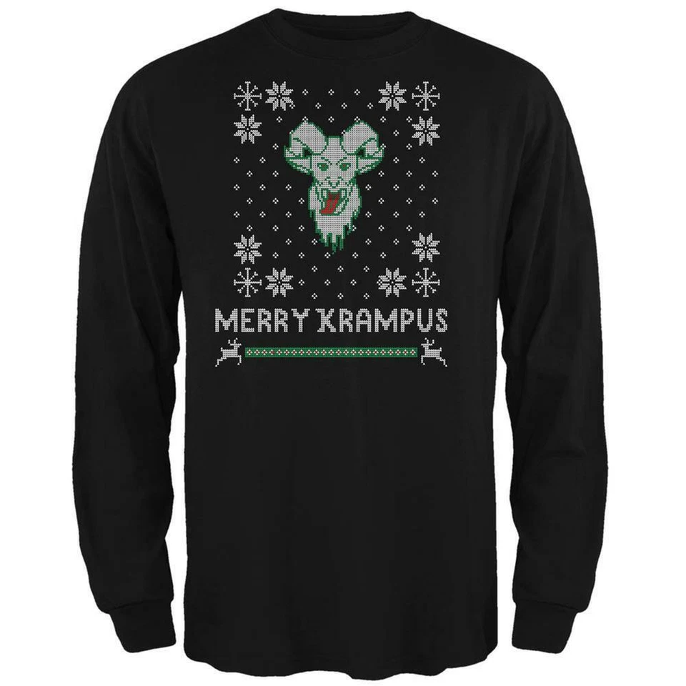 Navidad Feliz Krampus Feo Navidad Suéter Negro Adulto Manga Larga Camiseta Foto 1 de 1