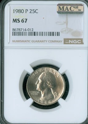 1980 P WASHINGTON QUARTER NGC MS67 PQ MAC SPOTLESS . - Image 1 of 4