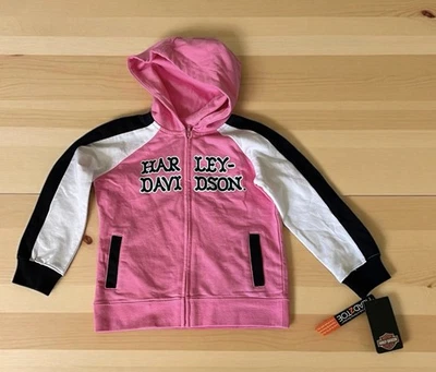 Harley-Davidson® little girl Fleece Full Zip Hooded Sweatshirt Pink Size 4. - Image 1 of 4