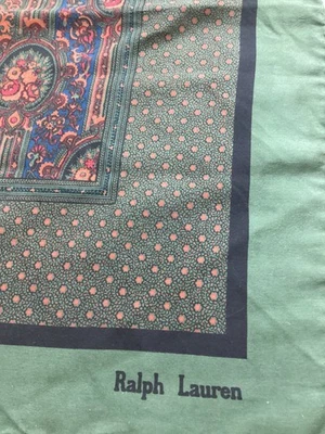 Ralph Lauren Vintage Cuadrado Seda Verde Oscuro Paisley Bufanda Foto 1 de 4