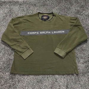 Vintage Ralph Lauren Chaps Sweatshirt Spellout Men' Size XL Olive Green - Picture 1 of 14