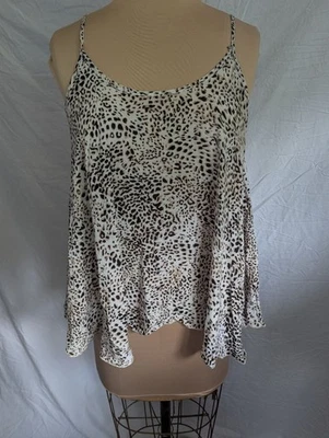 Kirra Leopard Print Trapeze Top Spaghetti Strap Women's Sz S Asymmetrical Hem - Image 1 of 4