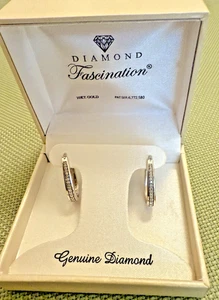 Diamond Fascination 10K Gold  Pear Shape Accent Hinged Hoop Earrings NIB - Picture 1 of 10