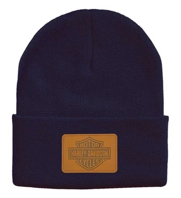 Harley-Davidson Men's Embossed Bar & Shield Logo Patch Cuffed Beanie Hat, Navy - Image 1 of 2