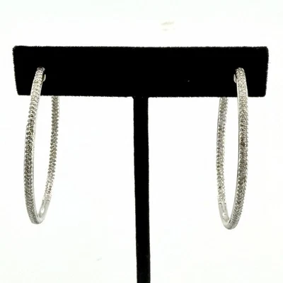 DIAMOND HOOPS 14K WHITE GOLD 1.8 CTW DIAMOND HOOP EARRINGS SI1 H-1 9.00 GRAMS - Image 1 of 4