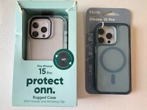 TWO PACK iPhone 15 Pro Cases- 1x ONN Rugged Case w/ Holster & 1x iHome Blue Case - Picture 1 of 5