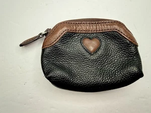 Brighton Leather Coin Pouch Purse Heart Brown Black Zipper - Picture 1 of 9