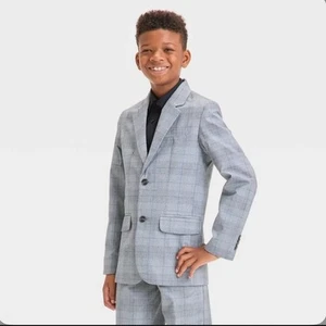 Cat and Jack Boys' Plaid Suit Jacket Single Breasted 2 Buttons - Gray Size 16 - Picture 1 of 1