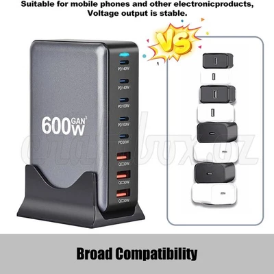600W GaN 8 Port 140W/100W/30W USB A /Type C Fast Charging Charger Dock StationAU - image 1 of 4
