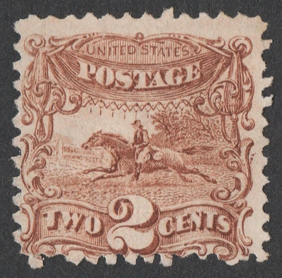 US Sc# 113 *MINT NO GUM* { 2c BROWN HORSE & RIDER } PICTORIAL OF 1869 CV$ 190.00 - Image 1 of 3