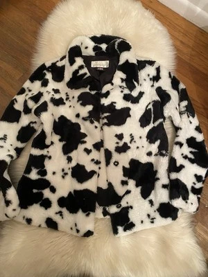 VTG 90s Club Y2K Charlotte Russe Cow Faux Fur Jacket Rachel Indie Sleaze Hipster - Image 1 of 4
