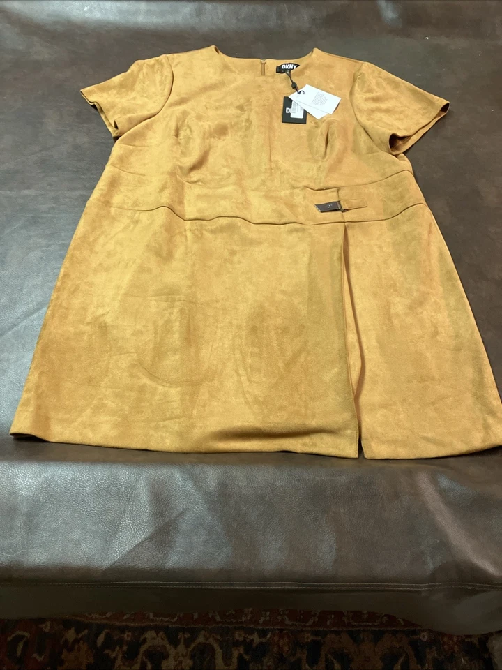 DKNY FAUX-SUEDE CAP-SLEEVE DRESS PECAN SOFT COMFY 18W