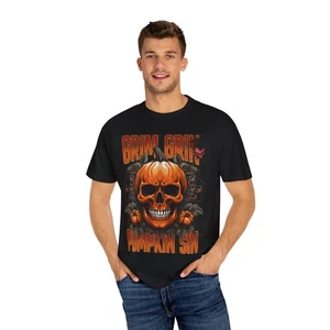 Grim Grin Halloween T-Shirt, Spooky Skull Tee, Autumn Fashion, Fall [...] - Picture 1 of 9
