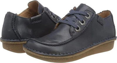 Clarks Funny Dream Womens Lace Up Curved Wedge Square Toe Shoes Navy Leather - Image 1 of 4