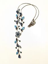 Dark Tone Blue Enamel Rhinestone Necklace Floral Style