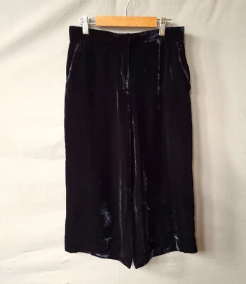 COS Culottes Size UK 8 Waist 28 in Navy Blue Velvet Silk Blend Cropped Pants - Image 1 of 4