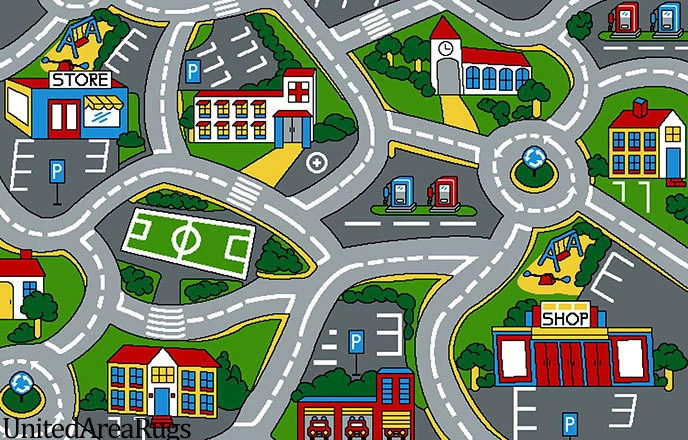 Alfombra 7x10 Jugar Carretera Tiempo de Conducción Coche de Calle Niños Mapa de Calle Ciudad Funcionamiento Gris NUEVO Foto 1 de 1