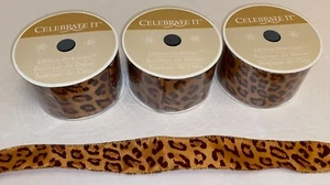 3 Jumbo Celebrate It Wired Lot Leopard print Ribbon Christmas Crafts 2.5” X 75ft - Picture 1 of 12