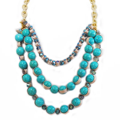 Collar Multi-Hebra Magnesita Turquesa y Cristal con Cierre de Oro 20-23" ENVÍO GRATUITO Foto 1 de 2