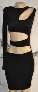 SHEIN Black Bodycon One SLeeved Dress Large Cutouts at Shoulder and Side - Picture 1 of 8