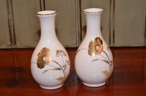 Vintage Set of 2 Vases Otagiri Japan Golden Poppy Asian Oriental Gold Trim - Picture 1 of 6