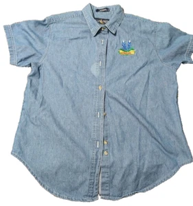 Vintage Luna Pier Mujer Texas Botas Armadillo Denim Camisa Talla L Mancha Artesanal - Imagen 1 de 6
