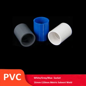 PVC Socket 16-200mm Metric Solvent Weld Pressure Pipe Connector White/Grey/Blue - Picture 1 of 5