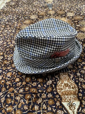 Vtg Pendleton Virgin Wool Trilby Hat Houndstooth Blue Overcheck Mens 57 - Image 1 of 4