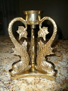 Large Brass 3 Dolphin Fish Candle Holder - Picture 1 of 9