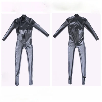 Women Wet Look Jumpsuit Faux Latex Bodysuit Costume Catsuit Party Club Sexy - image 1 of 4