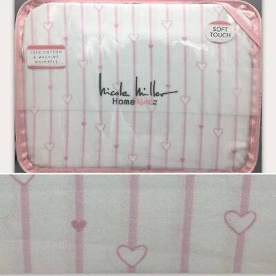 4pc Nicole Miller FULL Sheet Set Pink Hearts Stripe Girls Love White 100% Cotton - Image 1 of 4