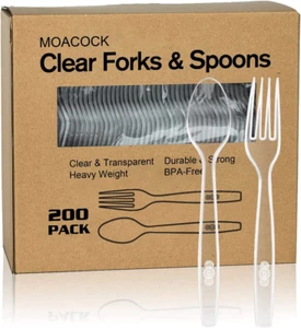 200 Count Plastic Silverware, Heavy Weight Plastic Forks Spoons Disposable Utens - Picture 1 of 12