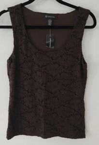 INC- Women's Brown Sleeveless Thick Lace Like Shell- Large - Picture 1 of 5