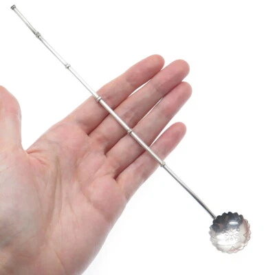 925 Sterling Silver Vintage Flower Bamboo Cocktail Straw Spoon - Image 1 of 4