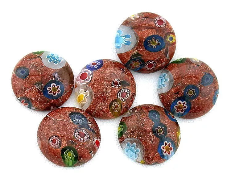 TRES CABUJONES DE VIDRIO MILLEFIORI FLOR FLORAL PIEDRA DORADA REDONDA DE 16 mm MC3 Foto 1 de 1