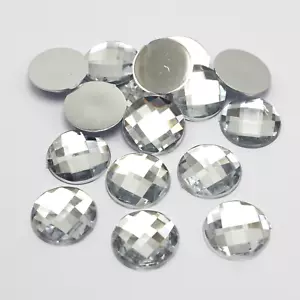 100 Clear Crystal Acrylic Flatback Faceted Round Rhinestone Gems 16mm No Hole - Bild 1 von 5