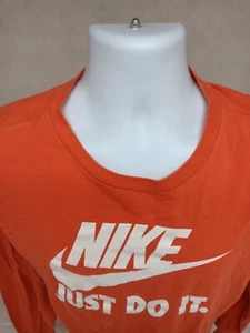 THE NIKE TEE JUST DO IT MENS LARGE ORANGE LONG SLEEVE WITH LARGE LOGO - FLAWS - Picture 1 of 15