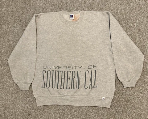 VTG USC Trojans Sweatshirt Mens Extra Large Gray Russell Athletic Crew Neck 90s Cover