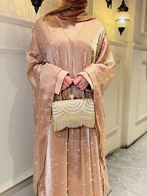 Eid Women Muslim Clothing Abaya Pearl Starry Sky Elegant Dress Robe Kaftan Gown - Image 1 of 4