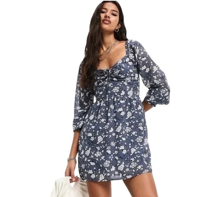 Vestido Babydoll Hollister Y2K Talla M Azul Oscuro Floral Lechera Manga Larga Abullonada Foto 1 de 4