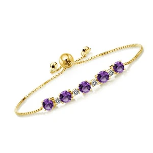2.64 CtTW Amethyst and Diamond 18K Yellow Gold Plated Silver Tennis Bracelet - Picture 1 of 5